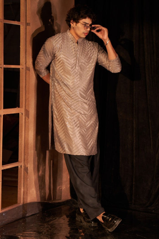 Grey Viscose Sequin Kurta Pajama-MW53_2_SareeButa.com