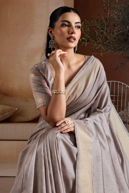 Grey Woven Bhagalpuri Silk Saree-SAR11193_2_SareeButa.com