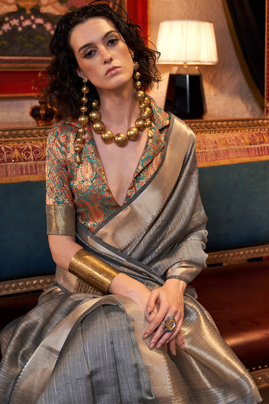 Grey Woven Chiffon Saree-ZB133013_2_SareeButa.com