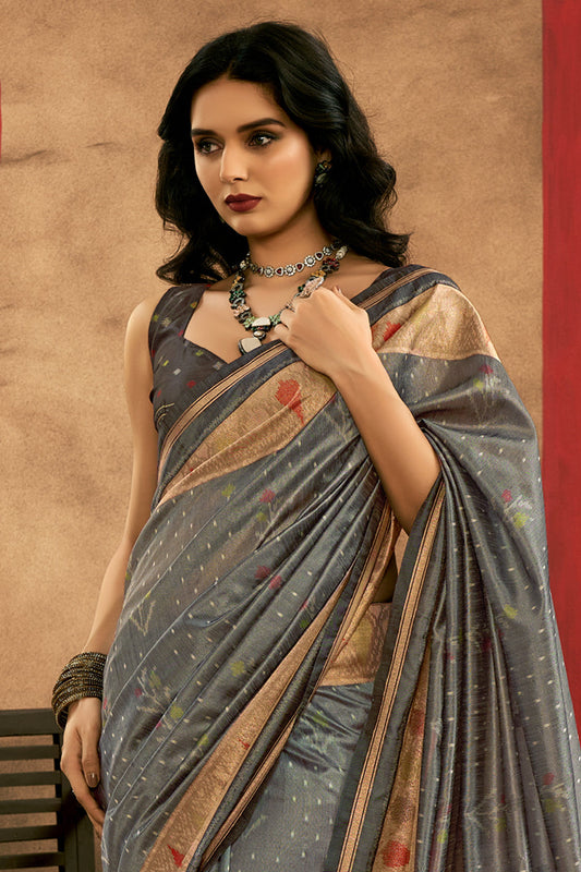 Grey Woven Silk Saree With Patola Pallu-ZB133519_2_SareeButa.com