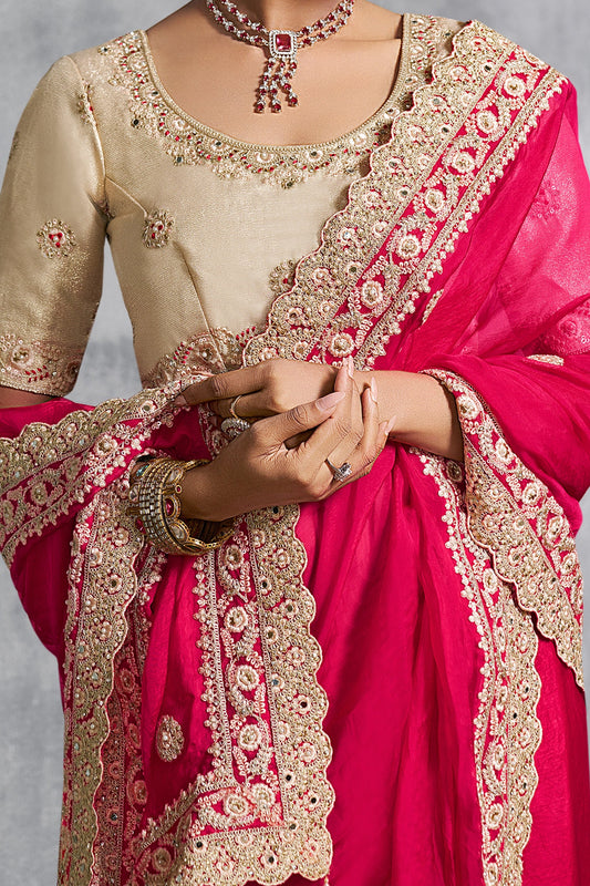 Hot Pink Embroidered Satin Silk Saree-SAR10454_2_SareeButa.com