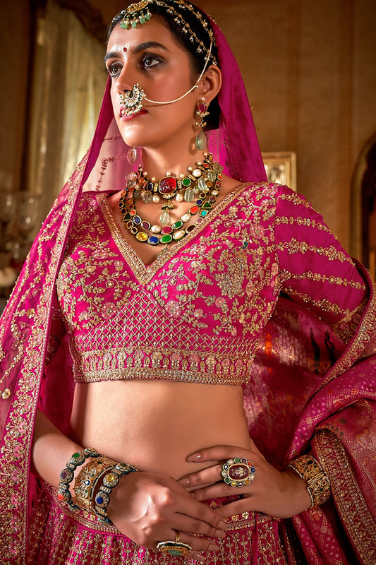 Hot Pink Semi-Stitched Embroidered Silk Lehenga-SAR10307_2_SareeButa.com