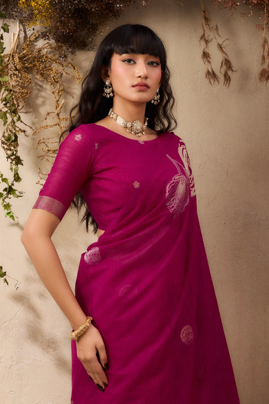 Hot Pink Woven Silk Saree-SAR11225_2_SareeButa.com