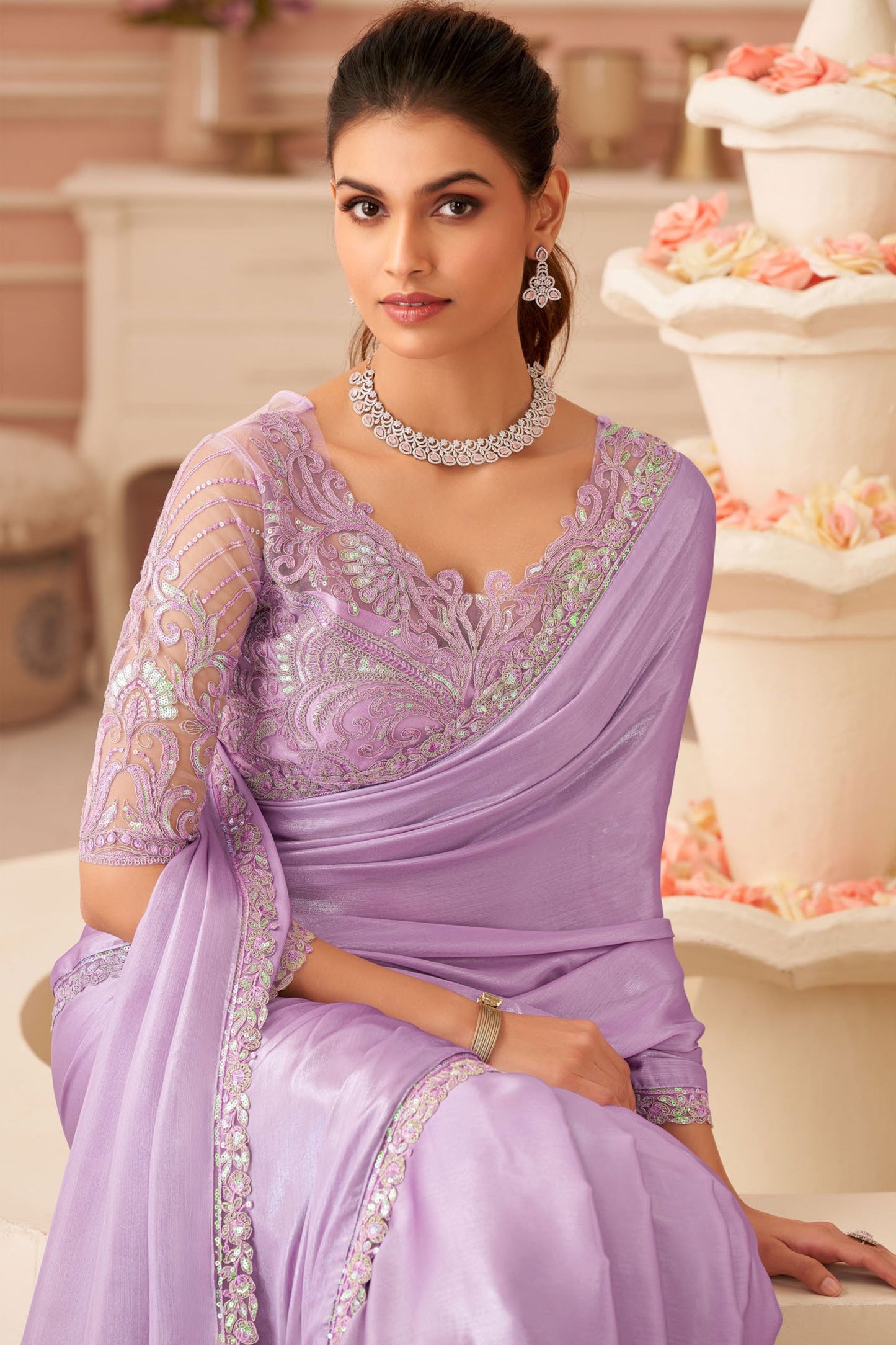 Lavender Embroidered Chiffon Saree-ZB133961_2_SareeButa.com