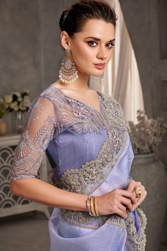 2-Tone Lavender Embroidered Crush Silk Saree-ZB134239_2_SareeButa.com