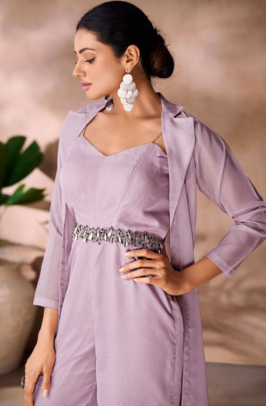 Lavender Embroidered Organza Co-Ord Set-SS243_2_SareeButa.com