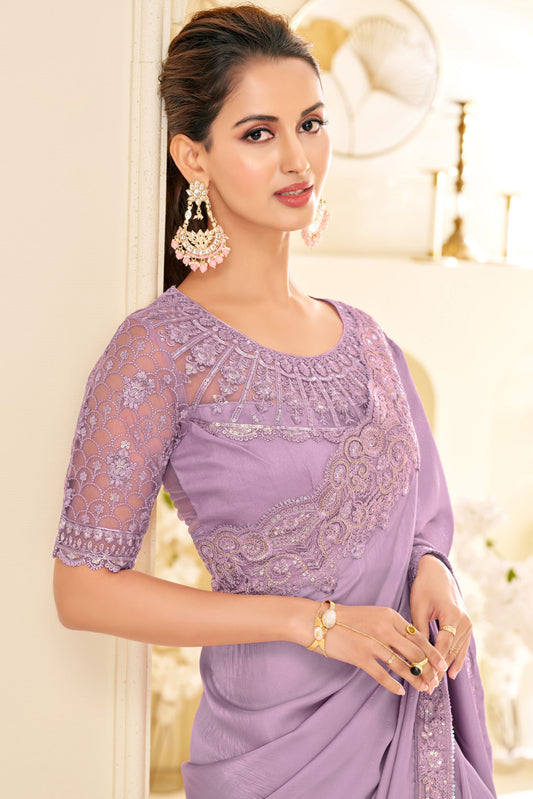Lavender Embroidered Silk Saree-ZB133544_2_SareeButa.com