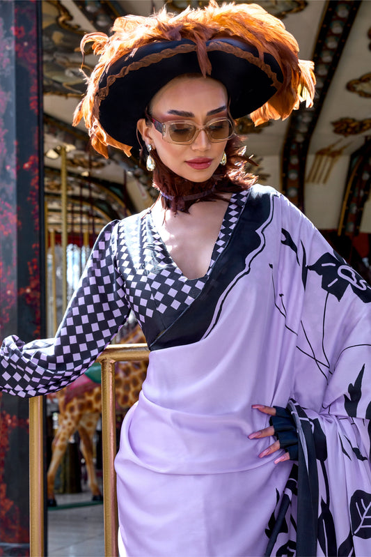 Lavender Printed Crepe Saree-ZB132992_2