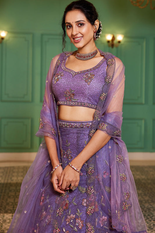 Lavender Semi Stitched Embroidered Net Lehenga-LC107_2_SareeButa.com