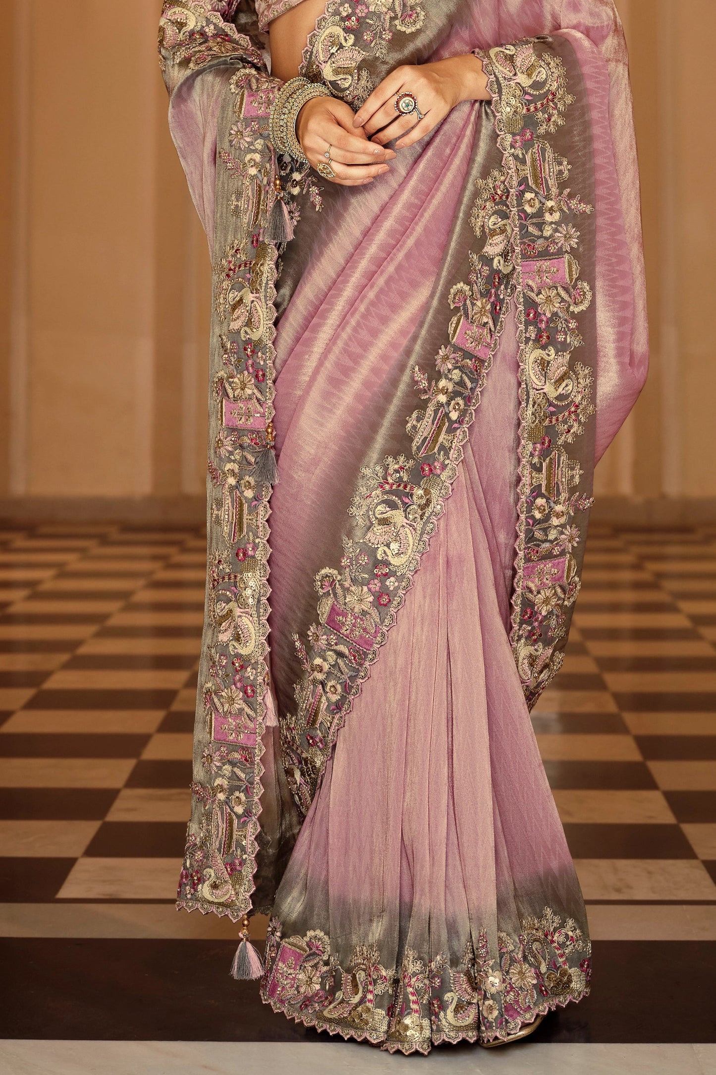 Lavender Embroidered Jacquard Viscose Silk Saree-SAR10371_4_SareeButa.com
