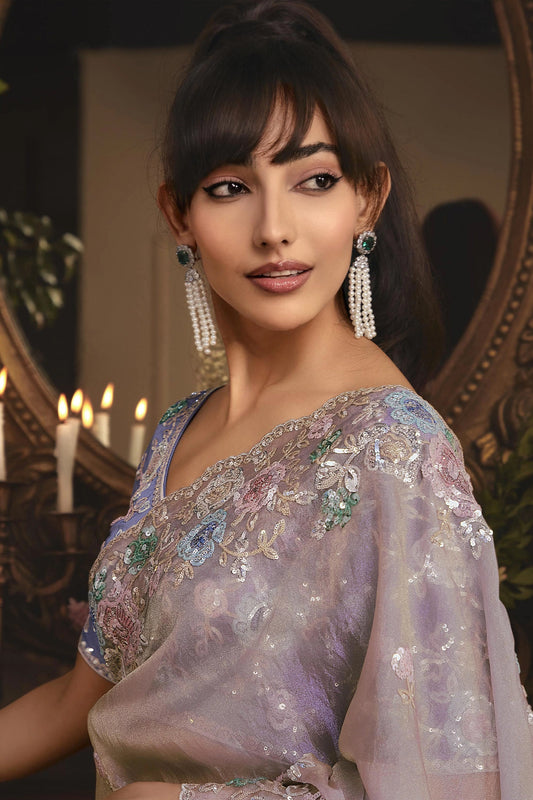 Lavender Embroidered Tissue Organza Saree-SAR10245_2_SareeButa.com