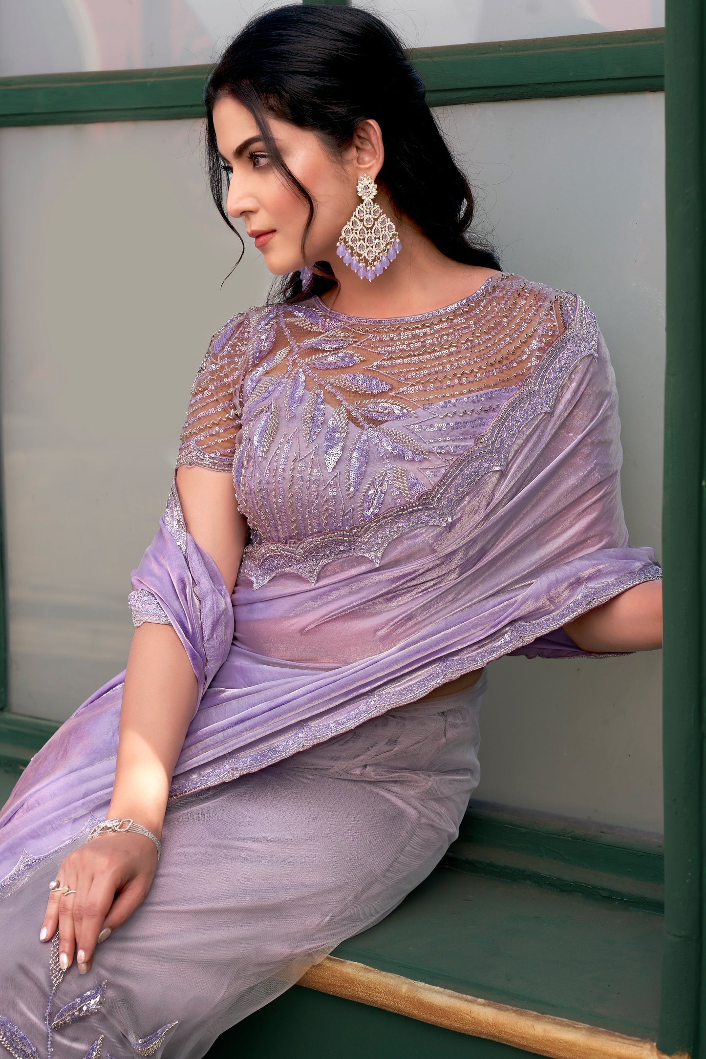 Lavender Heavy Work Saree with Readymade Blouse-ZB134402_2_SareeButa.com