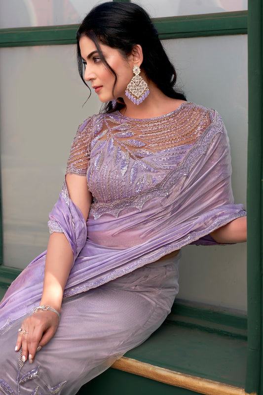 Lavender Heavy Work Saree with Readymade Blouse-ZB134402_2_SareeButa.com