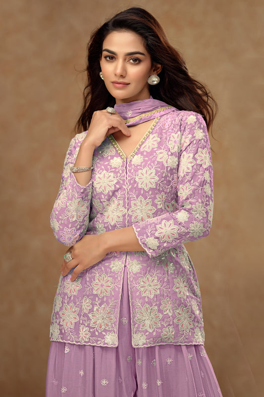 Lavender Readymade Embroidered Chinon Palazzo Suit-SAR10801_2_SareeButa.com