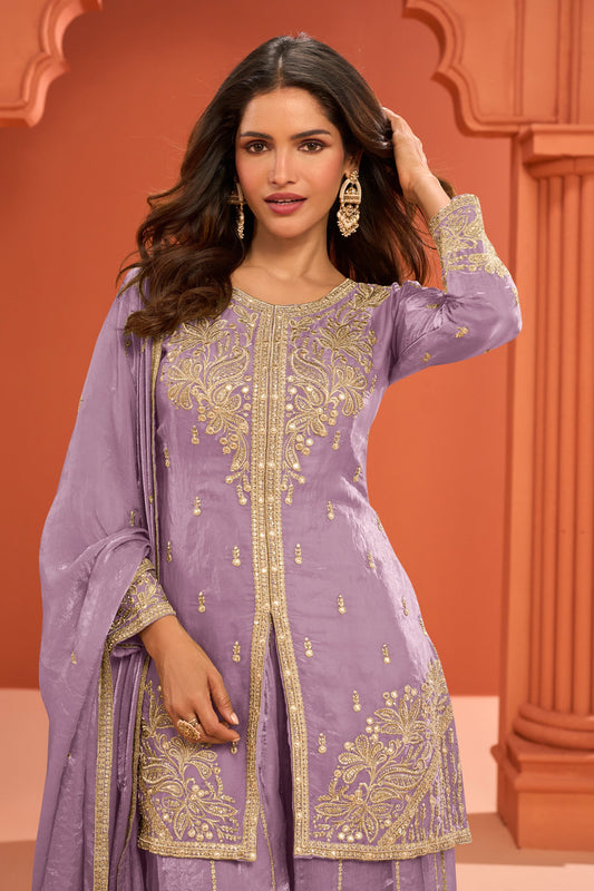 Lavender Readymade Embroidered Silk Palazzo Suit-SAR11980_2_SareeButa.com