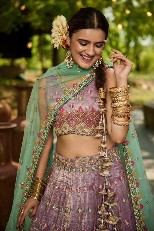 Lavender Readymade Embroidered Tissue Silk Lehenga-SAR10051_2_SareeButa.com
