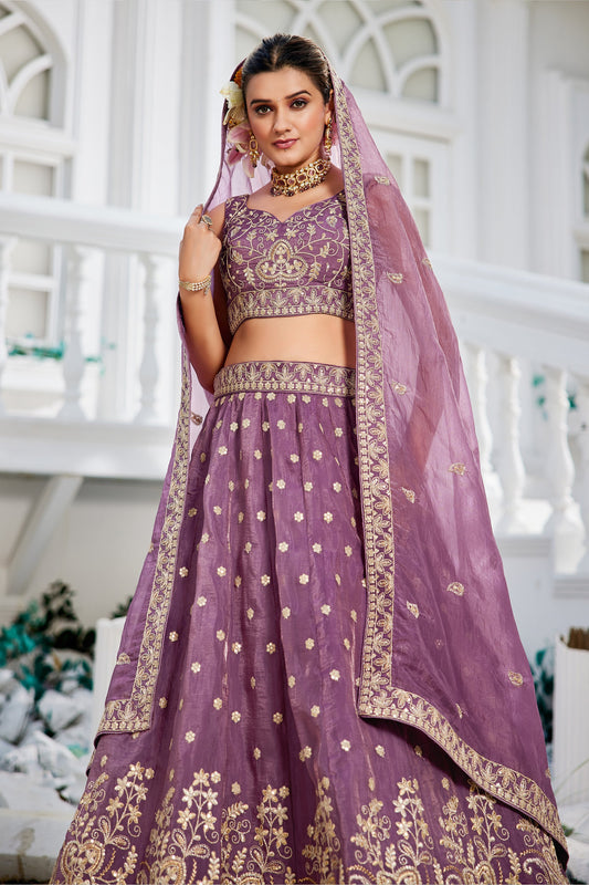 Lavender Readymade Embroidered Tissue Silk Lehenga-SAR10068_2_SareeButa.com