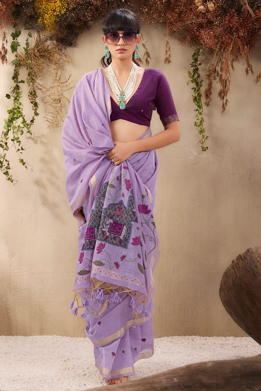 Lavender Woven Munga Cotton Saree-SAR11218_2_SareeButa.com