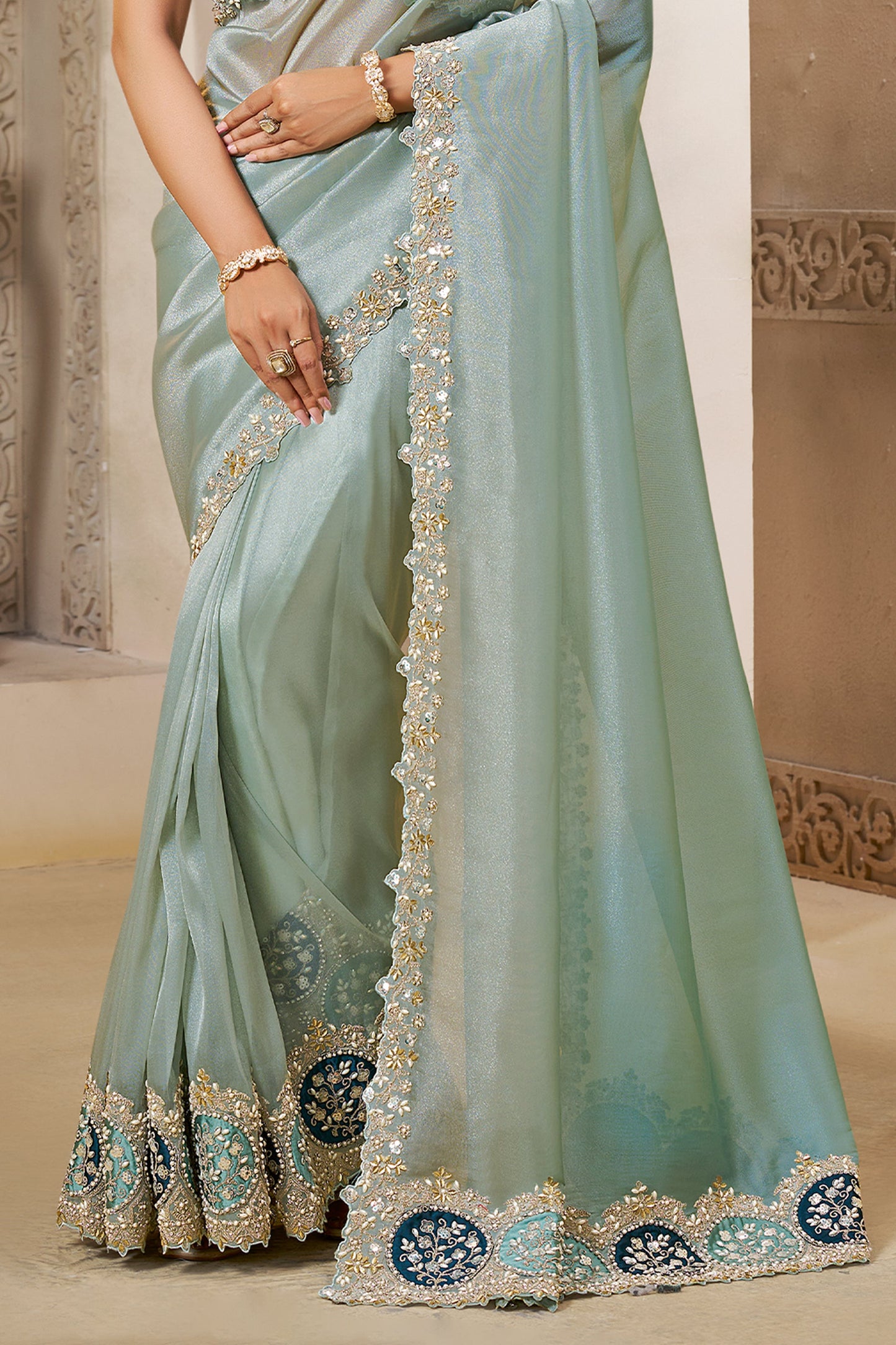 Light Blue Embroidered Organza Tissue Silk Saree-SAR10875_4_SareeButa.com