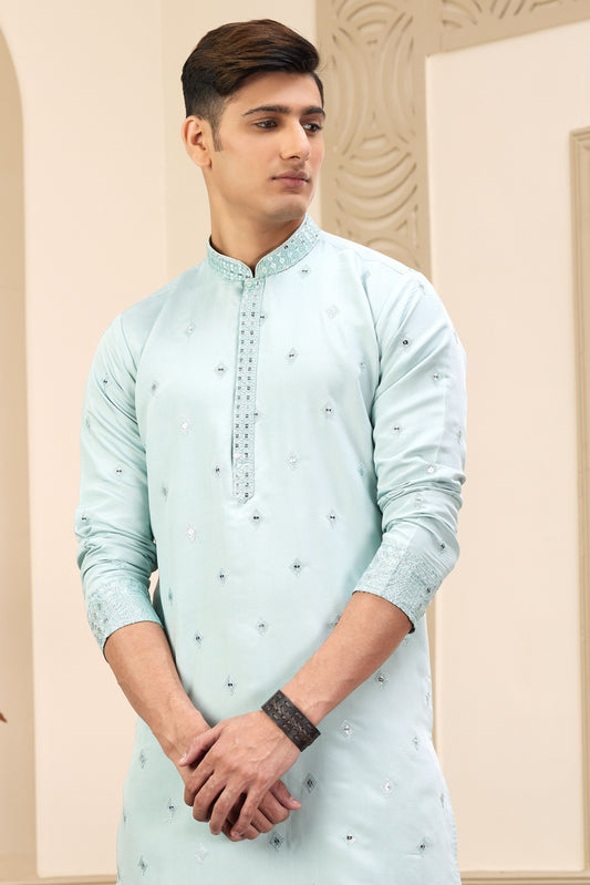 Light Blue Embroidered Silk Kurta Pajama-MW14_2_SareeButa.com