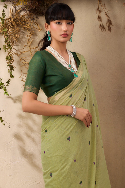 Light Green Woven Munga Cotton Saree-SAR11217_2_SareeButa.com