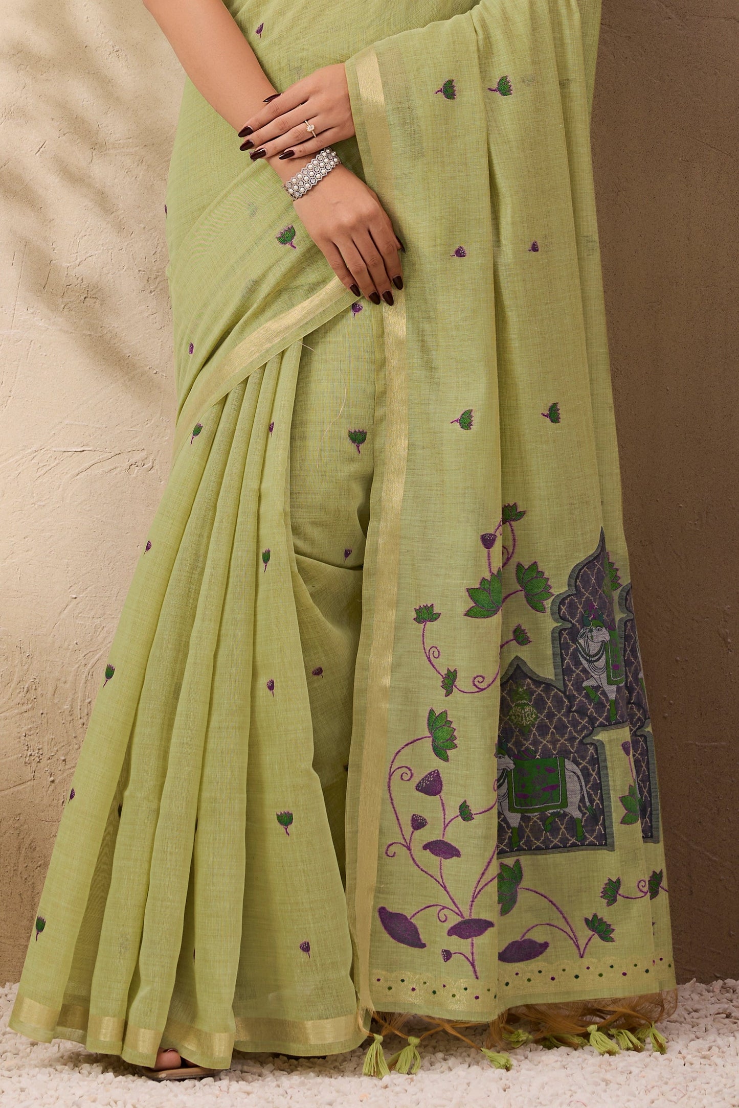 Light Green Woven Munga Cotton Saree-SAR11217_5_SareeButa.com