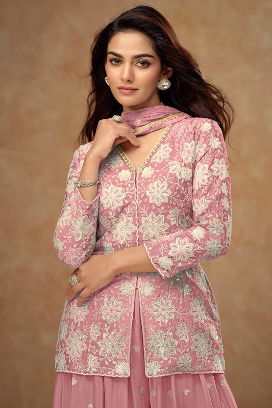 Light Pink Readymade Embroidered Chinon Palazzo Suit-SAR10803_2_SareeButa.com