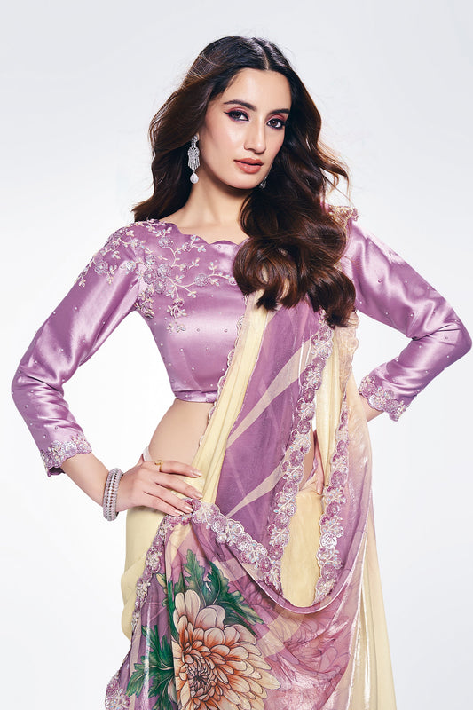 Lilac Digital Printed Satin Silk Saree-SAR10266_2_SareeButa.com