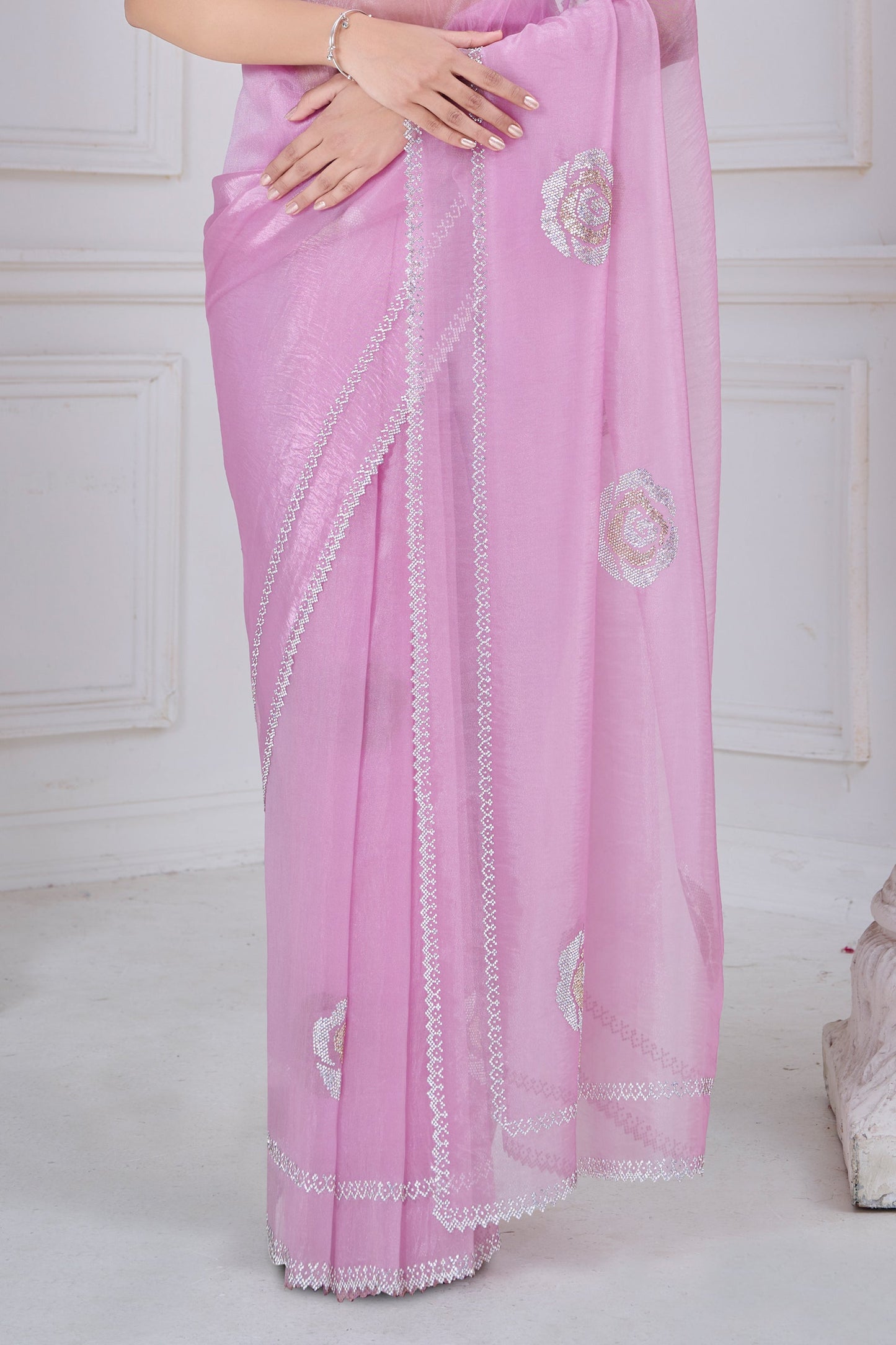 Lilac Pink Stone Work Organza Saree-SAR10766_5_SareeButa.com