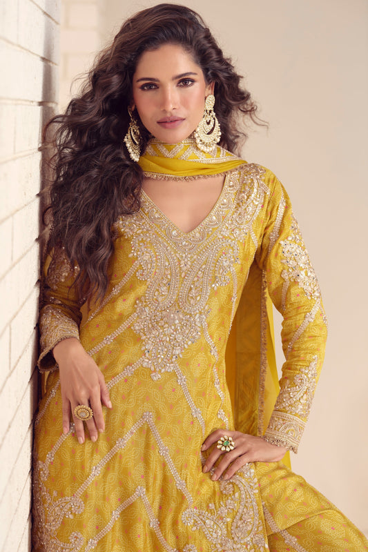 Lime Green Digital Print Chinon Suit with Embroidery-SS663_2_SareeButa.com