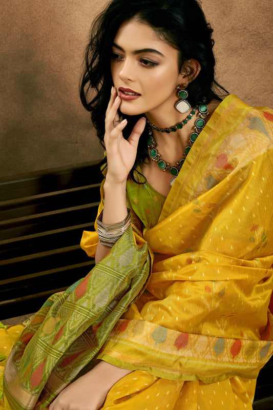 Lime Green Woven Silk Saree With Patola Pallu-ZB133517_2_SareeButa.com