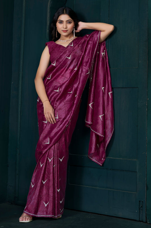 Wine Crepe Silk Stone Work Saree-ZB134466_2_SareeButa.com