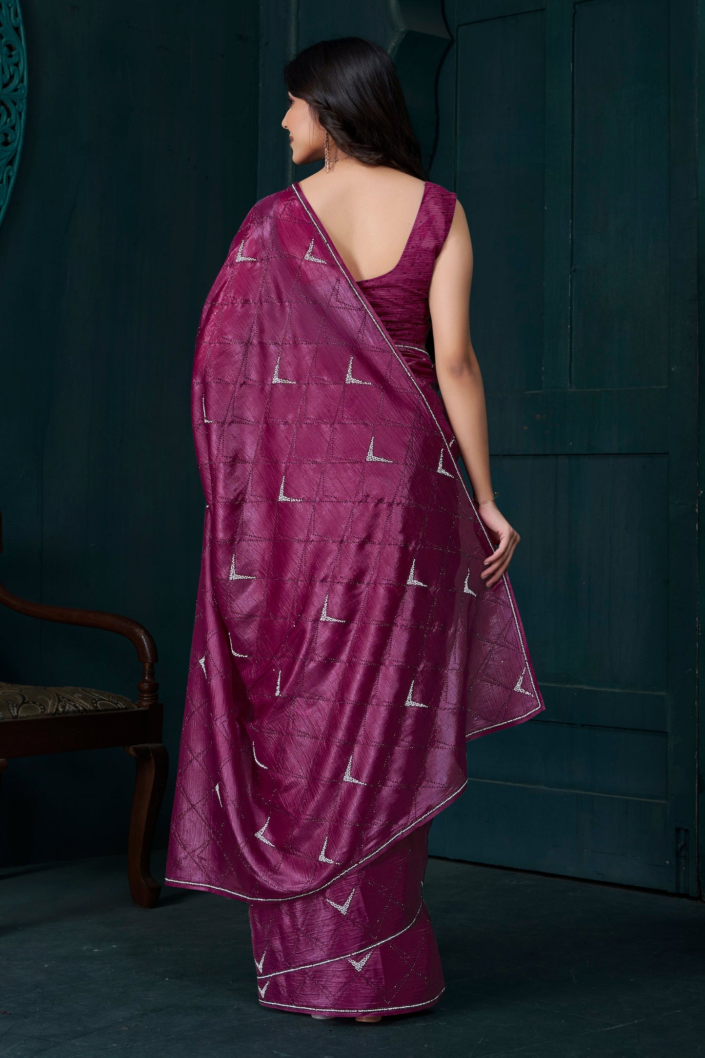 Wine Crepe Silk Stone Work Saree-ZB134466_4_SareeButa.com