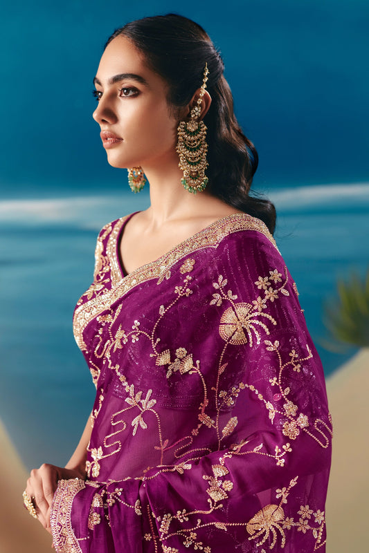 Magenta Embroidered Satin Organza Saree-SAR11037_2_SareeButa.com