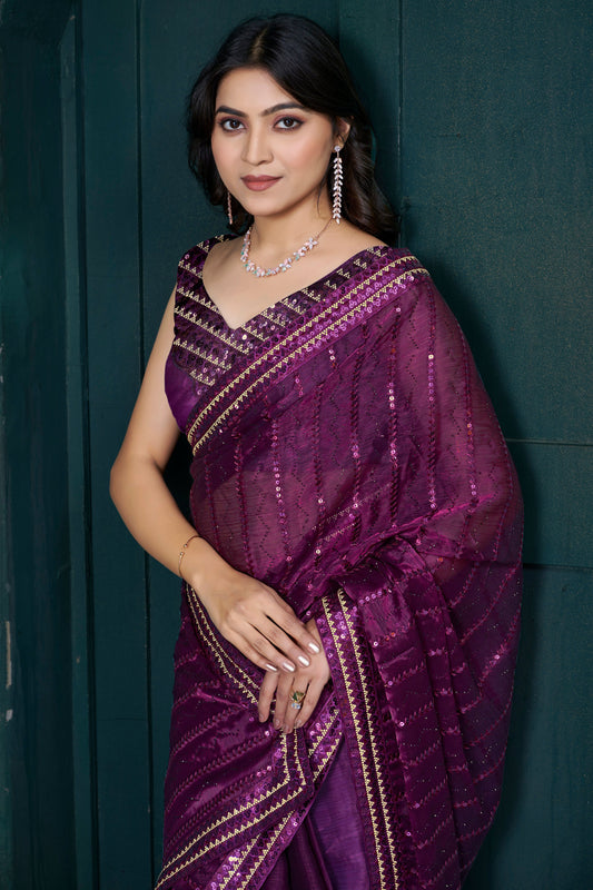 Wine Organza Silk Stone Work Saree-ZB134459_2_SareeButa.com