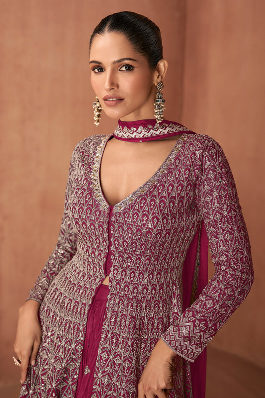 Magenta Pink Readymade Embroidered Chinon Suit-SAR10941_2_SareeButa.com