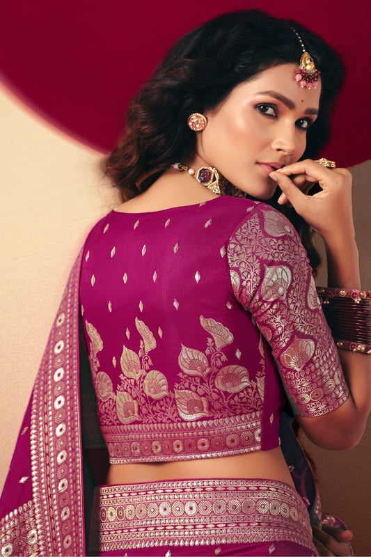 Magenta Pink Woven Viscose Silk Saree With Brocade Blouse-SAR10256_2_SareeButa.com