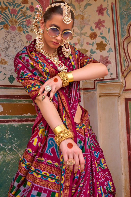 Magenta Printed Silk Saree-ZB133431_2_SareeButa.com