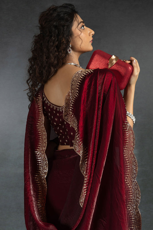 Maroon Stone Work Satin Silk Saree-ZB134292_2_SareeButa.com
