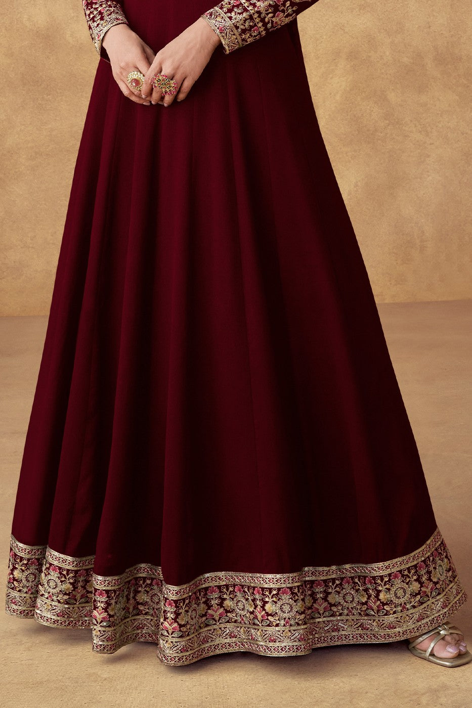 Maroon Chinon Silk Gown with Dupatta-SS456_4_SareeButa.com