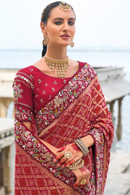 Maroon Heavy Work Bandhej Saree-ZB133465_2_SareeButa.com