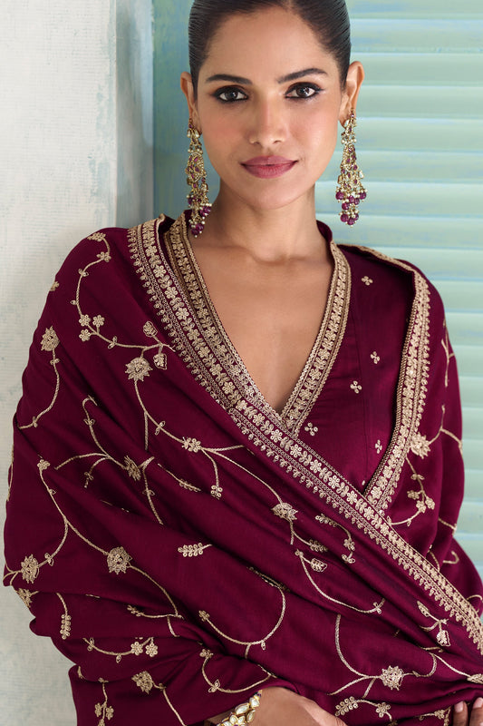 Burgundy Readymade Embroidered Silk Anarkali Suit-SAR10679_2_SareeButa.com