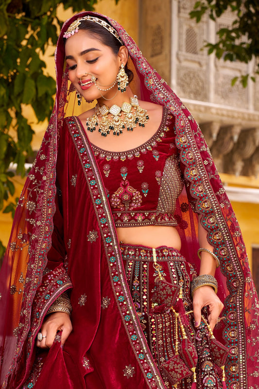 Maroon Readymade Heavy Work Velvet Lehenga-SAR10461_2_SareeButa.com