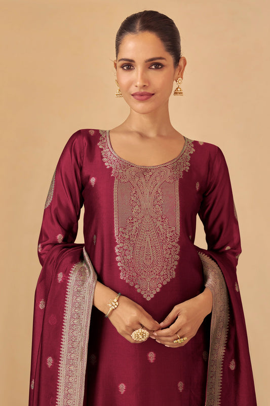 Maroon Readymade Viscose Silk Suit-SAR11076_2_SareeButa.com