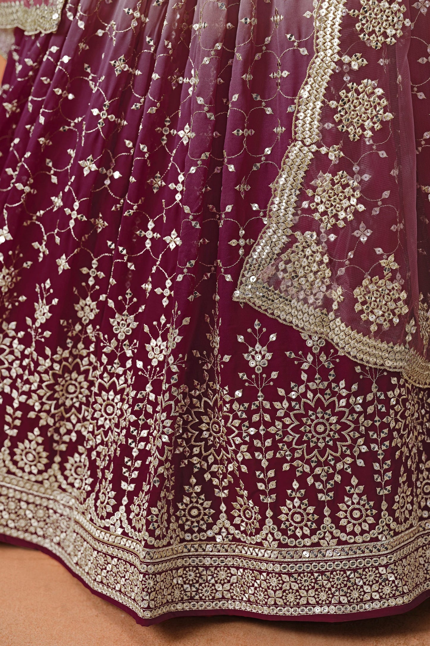 Maroon Semi-Stitched Embroidered Georgette Lehenga-LC224_6_SareeButa.com