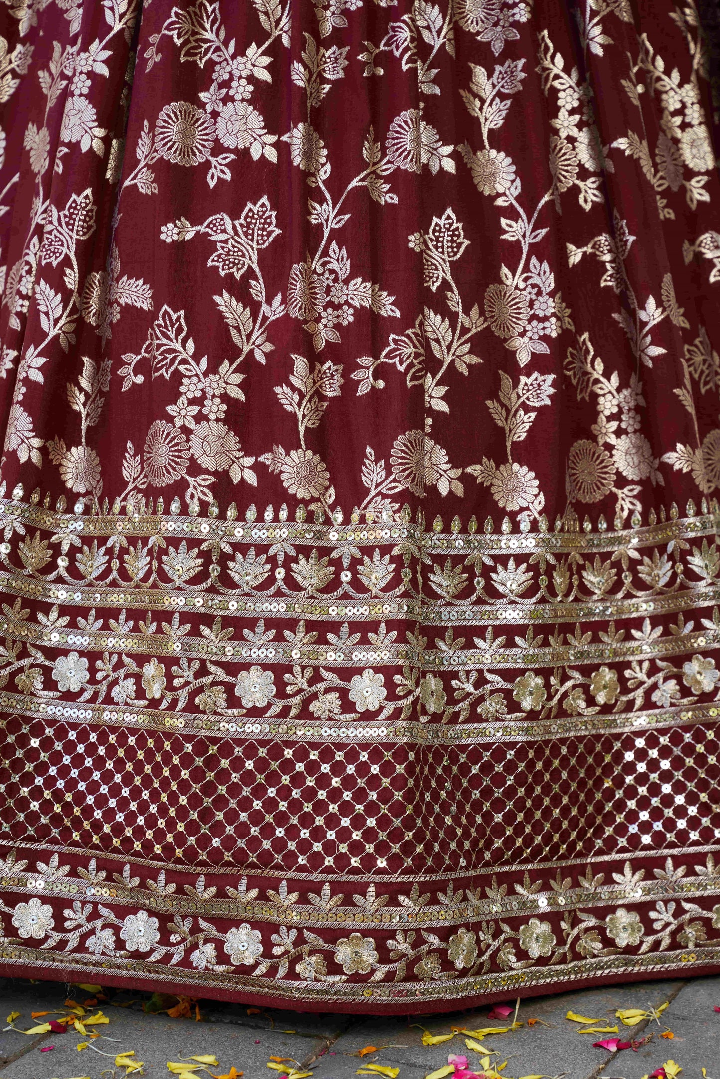 Maroon Semi-Stitched Embroidered Jacquard Silk Lehenga-LC211_6_SareeButa.com