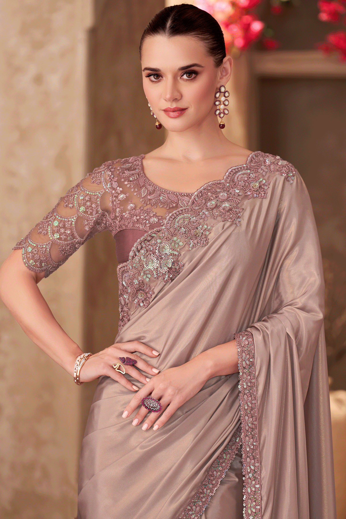 Mauve Embroidered Silk Crepe Saree-ZB134907_2_SareeButa.com