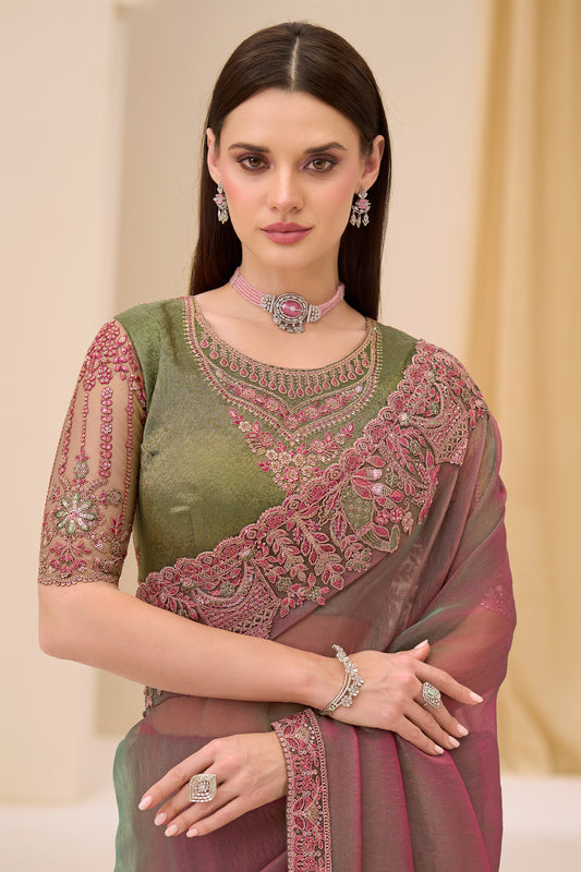 Mauve And Green Embroidered Georgette Saree-SAR12436_2_SareeButa.com