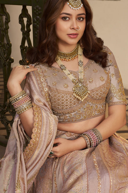 Mauve Semi-Stitched Banarasi Silk Lehenga-SAR11695_2_SareeButa.com