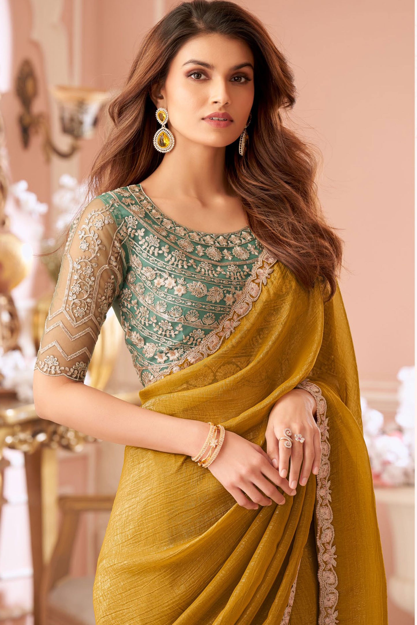 Mehendi Embroidered Georgette Saree-ZB133959_2_SareeButa.com